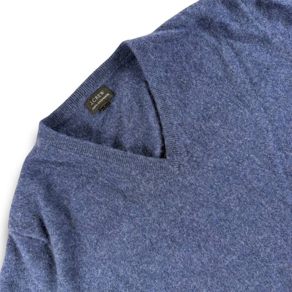 J.Crew V-Neck Sweater Mens L Blue 100% Cashmere Long Sleeve Soft J6388